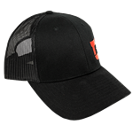 Red Silicone Patch on Black Hat - hat-s-black