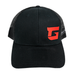 Red Silicone Patch on Black Hat - hat-s-black